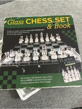 Glass Chess Set & Book - Clear Glass Pieces